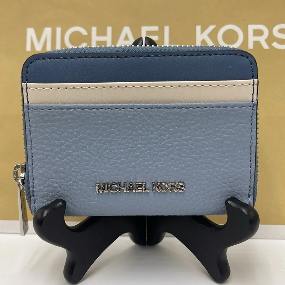 Michael Kors Jet Set Travel Md Zip Around Color-Block Wallet Card Case  Pale